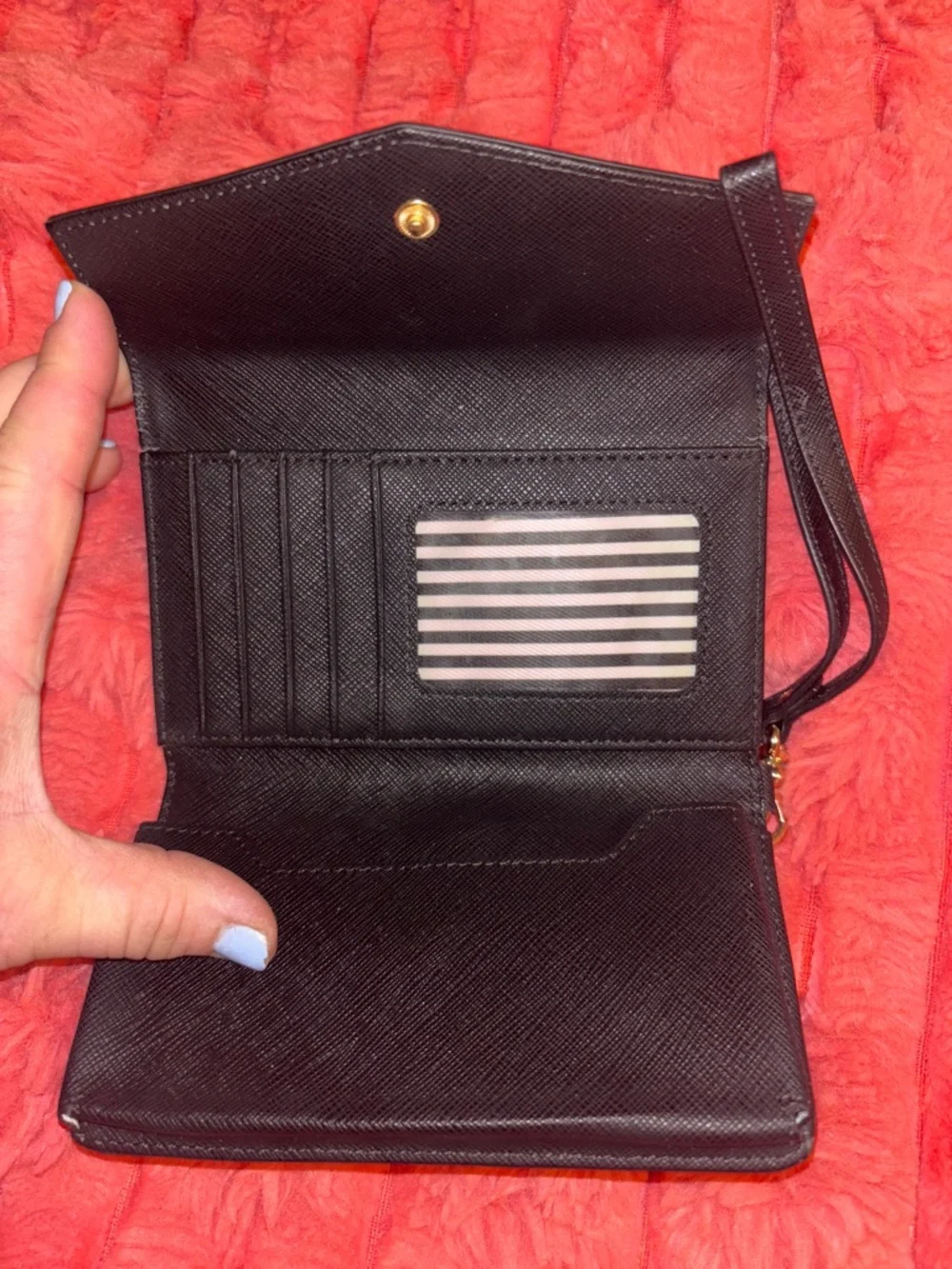 kate spade Black Saffiano Leather Wristlet with Gold Plate